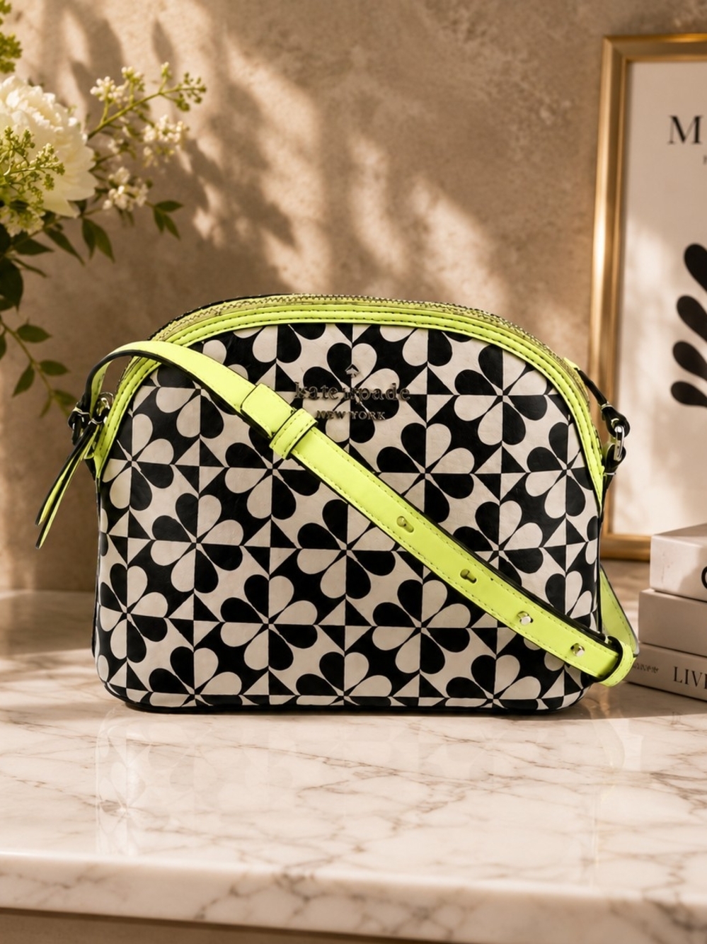 kate spade Black & Neon Lime Patterned Crossbody